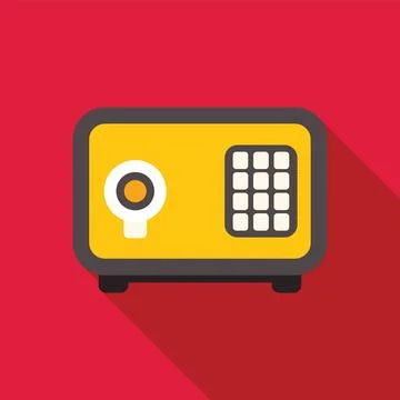 Yellow safe box with numeric keypad on red background illustrating security.. イラスト素材