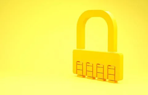Yellow Safe combination lock icon isolated on yellow background. Combination  Illustrazione stock