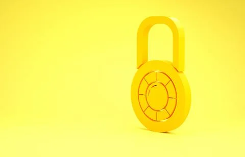 Yellow Safe combination lock wheel icon isolated on yellow background. Combin イラスト素材