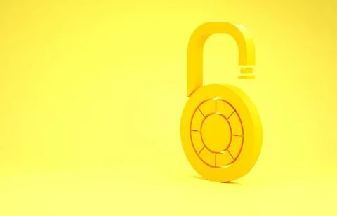 Yellow Safe combination lock wheel icon isolated on yellow background. Combin 스톡 일러스트