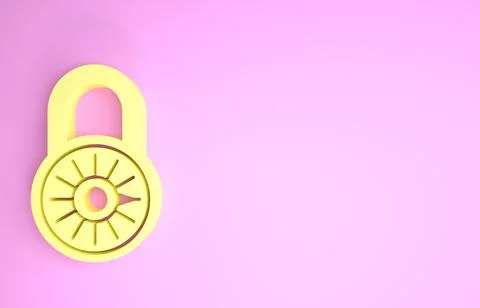 Yellow Safe combination lock wheel icon isolated on pink background. Combinat Stock Illustration