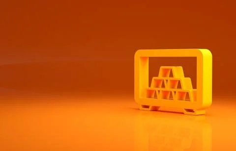 Yellow Safe with gold bars icon isolated on orange background. Precious metals Stock Illustration