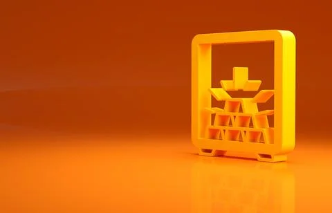 Yellow Safe with gold bars icon isolated on orange background. Precious metals Illustrazione stock