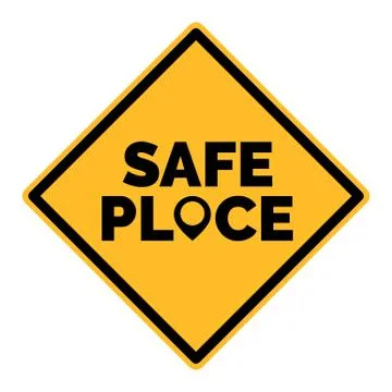 Yellow Safe Place Vector Sign With Map Pointer Stock Illustration