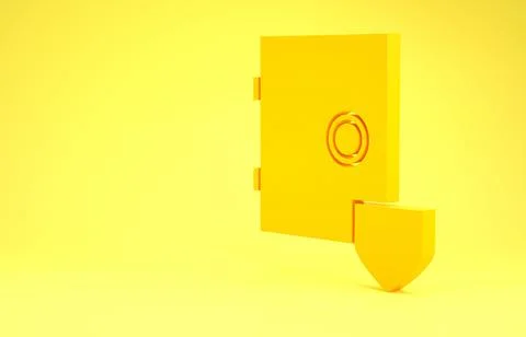 Yellow Safe with shield icon isolated on yellow background. Insurance concept 库存插图