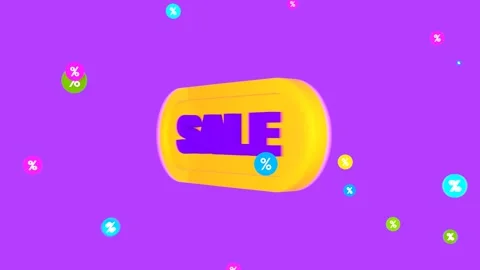 Yellow sale button explosion on purple background Stock Footage 280712955