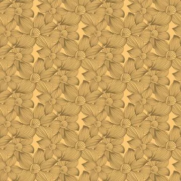 Yellow sand floral seamless pattern with flower, monochrome illustration イラスト素材