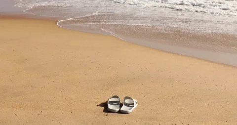 Yellow Sandy Beach Slippers Stock-Footage 134584505