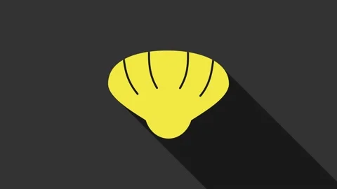 Yellow Scallop sea shell icon isolated on grey background. Seashell sign. 4K Stock Footage 147703814
