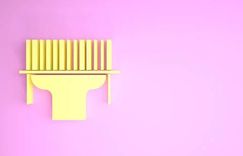 Yellow Scanner scanning bar code icon isolated on pink background. Barcode la Stock-Illustration