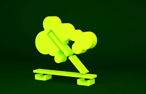Yellow Scented spa stick on a wooden stand icon isolated on green background. Stock Illustration
