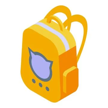 Yellow school backpack with cat logo for student Illustrazione stock