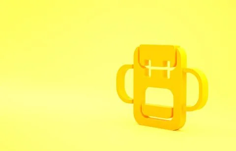 Yellow School backpack icon isolated on yellow background. Minimalism concept Stock Illustration