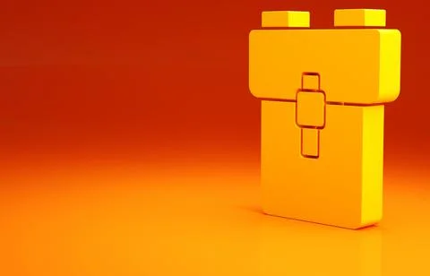 Yellow School backpack icon isolated on orange background. Minimalism concept Stock Illustration