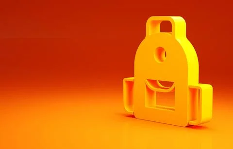 Yellow School backpack icon isolated on orange background. Minimalism concept Illustrazione stock