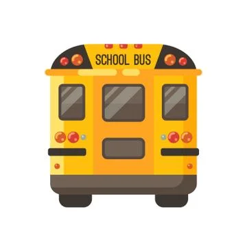 Yellow school bus back view flat illustration on white background Stock Illustration