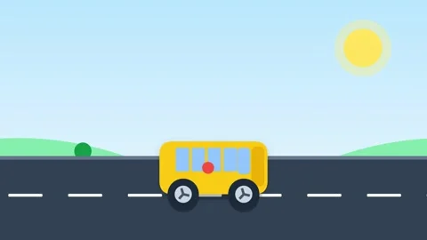 Yellow School Bus Driving on Road Animated Vector Illustration Vídeos de archivo 344353627