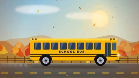 Yellow School Bus Driving Through Autumn Landscape in Warm Sunlight 스톡 동영상 347162860