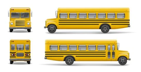 Yellow school bus front, back and side view. Transportation and vehicle Stock Illustration
