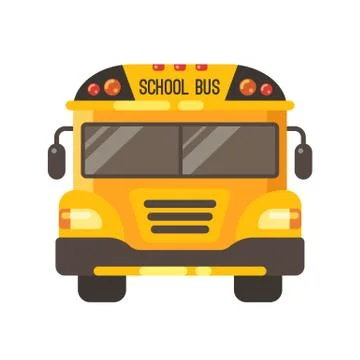 Yellow school bus front view flat illustration on white background Illustrazione stock