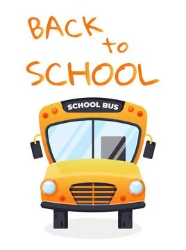Yellow School bus front view flat illustration Stock Illustration