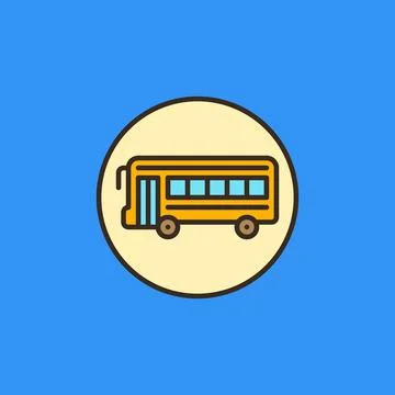 Yellow School Bus inside Circle vector concept colored icon Stock Illustration