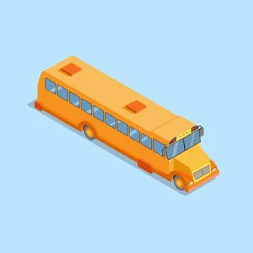 Yellow school bus isometric projection 3d. Flat vector illustration Stock Illustration