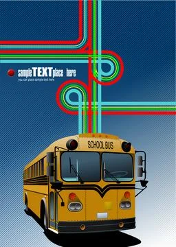 Yellow school bus on junction background. Stock Illustration