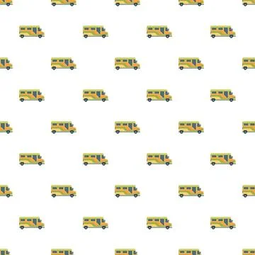 Yellow school bus pattern creating seamless background Stock Illustration