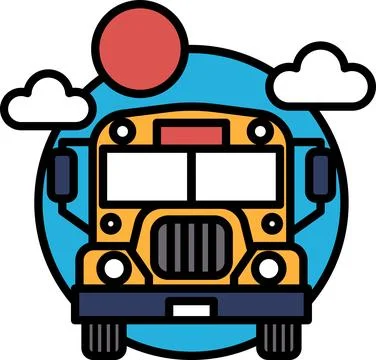 A yellow school bus with a red sun in the background Stock Illustration