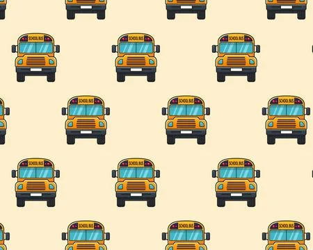 Yellow school bus. Seamless pattern. Vector illustration Stock Illustration