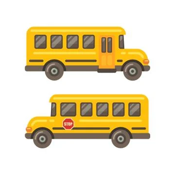 Yellow school bus side views flat illustration on white background Stock Illustration