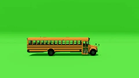 Yellow School Bus Stylized 3D Model on Green Chroma Stock Footage 312973083