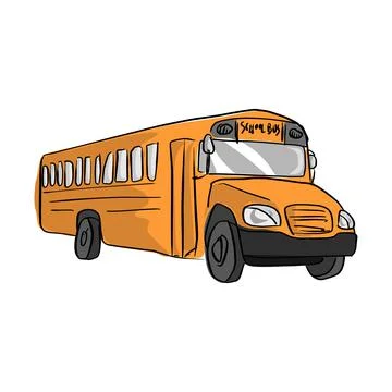 Yellow school bus vector illustration sketch hand drawn with black lines isol Stock Illustration