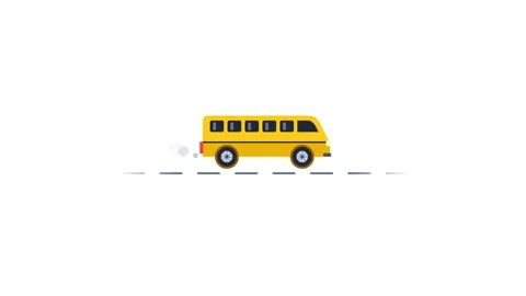 Yellow school buses driving in a grid pattern on white background Stock Footage 348589817