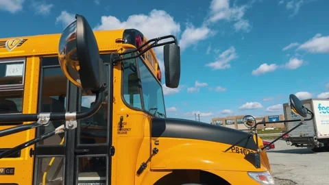 Yellow School Buses Lined up in the Parking. Stock Footage 241765968