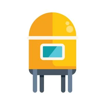 Yellow sci fi building standing on four legs with dome roof and one window .. Ilustración de archivo