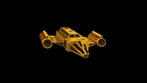 Yellow Sci-Fi Spaceship Floating Against a Solid Black Background Stock Footage 346197330