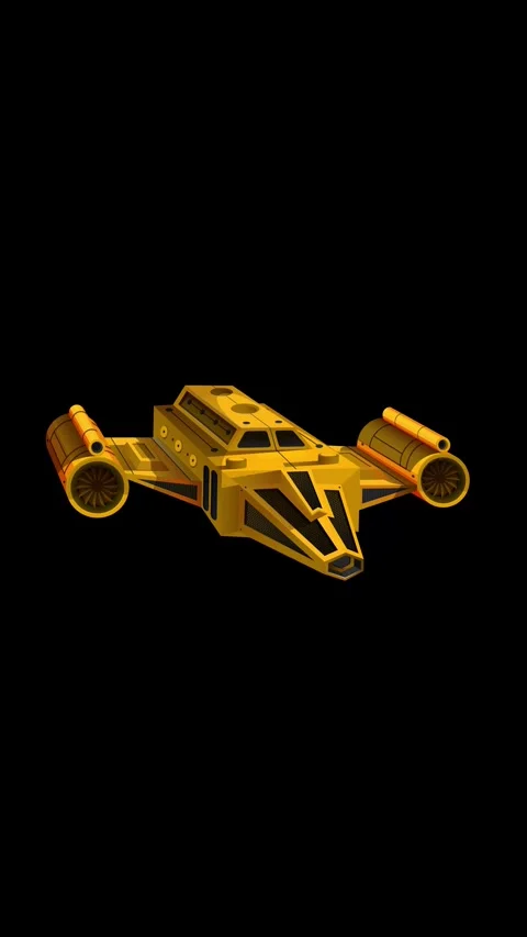 Yellow Sci-Fi Spaceship Floating in Deep Space on Black Background Stock Footage 346270687