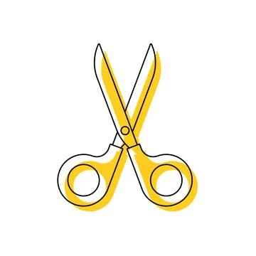 Yellow scissors outline style. Vector Stock Illustration