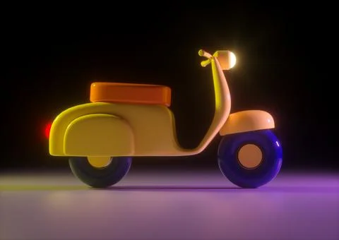 Yellow scooter in retro style synthwave 3d render イラスト素材