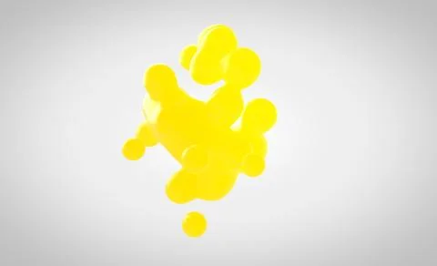 Yellow scratchy metaball in 3d. Small drops are separated from the liquid Stock Illustration