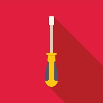 Yellow screwdriver with long shadow on red background Stock Illustration