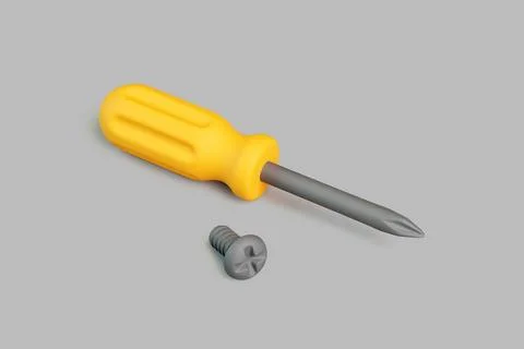 Yellow Screwdriver with Screw on Gray Background Stock Illustration