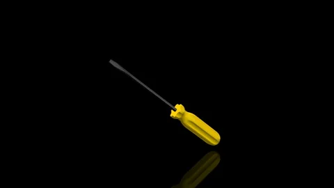Yellow Screwdriver turns on itself - loop animation - black background Stock Footage 255468729