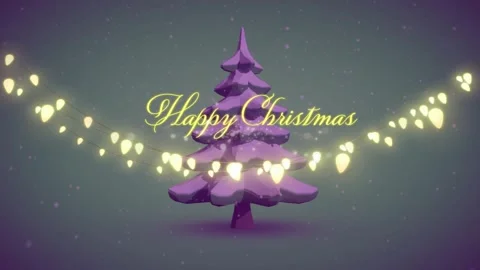 Yellow script appearing heart lights glowing wrapping purple tree forming Happy Stock Footage 319342833