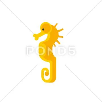 Yellow Seahorse Primitive Style Childish Sticker Stock Illustration