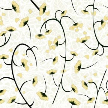 Yellow seamless flowers pattern on patchwork floral lace background. イラスト素材