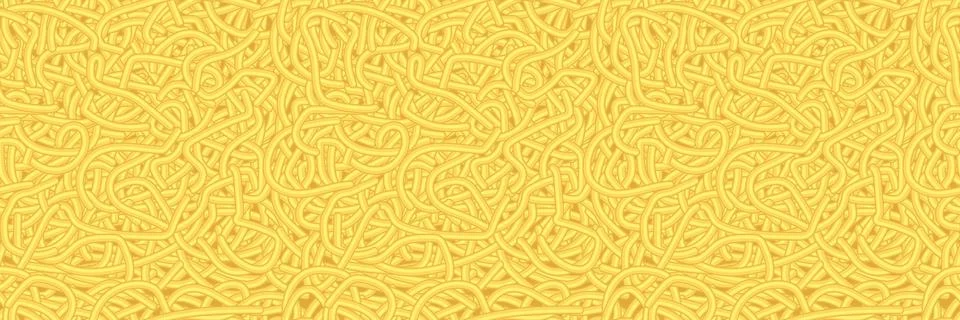 Yellow seamless pasta pattern with wavy noodles and curly spaghetti for food Stock Illustration