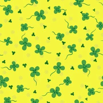 Yellow seamless pattern with clover	 Stock Illustration
